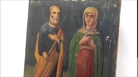 Купить именную икону 19 века - Старинная икона святые Петр и Анна. D0017