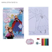 Раскраска по номерам "Эльза и Анна" (карандаши 10 шт., точилка, игра), 21*30 см